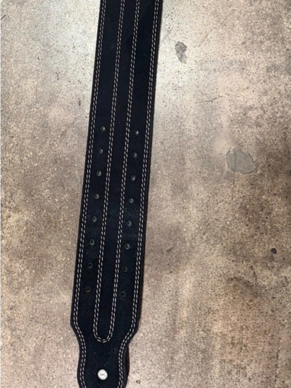 Black Leather Suede Weight Training Belt with Contrast White Stitching